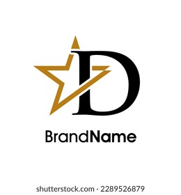 Simple Elegant Illustration logo design Initial D Combine with star in gold color. Logo can use for any industry and work as well in small size.