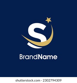 Simple Elegant Illustration logo design Initial S with Swooshing star in gold color. Logo can use for any industry and work as well in small size.