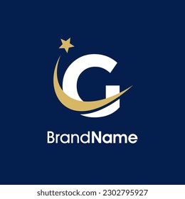 Einfache Elegante Illustration Logo Design Initial G mit Swooshing Stern in goldener Farbe. Das Logo kann für jede Branche verwendet werden und auch in kleiner Größe funktionieren.