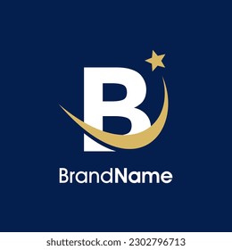 Simple Elegant Illustration logo design Initial B with Swooshing star in gold color. Logo can use for any industry and work as well in small size.