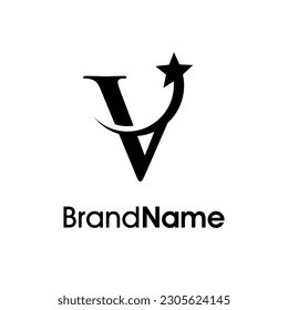 Simple and Elegant Illustration logo design Initial V Combine with flying star in black color. Logo good for your any industry and logo can work as well in small size.