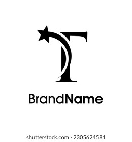 Simple and Elegant Illustration logo design Initial T Combine with flying star in black color. Logo good for your any industry and logo can work as well in small size.