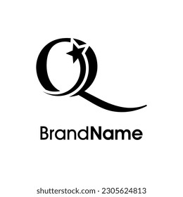 Simple and Elegant Illustration logo design Initial Q Combine with flying star in black color. Logo good for your any industry and logo can work as well in small size.