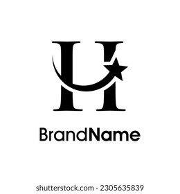 Simple and Elegant Illustration logo design Initial H Combine with flying star in black color. Logo good for your any industry and logo can work as well in small size.