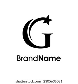 Simple and Elegant Illustration logo design Initial G Combine with flying star in black color. Logo good for your any industry and logo can work as well in small size.