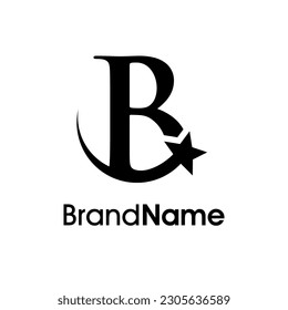Diseño de logotipo de Ilustración simple y elegante Diseño de inicio B Combine con estrella voladora de color negro. El logotipo es bueno para cualquier sector y el logotipo puede funcionar también en pequeñas dimensiones.
