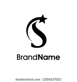 Simple and Elegant Illustration logo design Initial S Combine with flying star in black color. Logo good for your any industry and logo can work as well in small size.