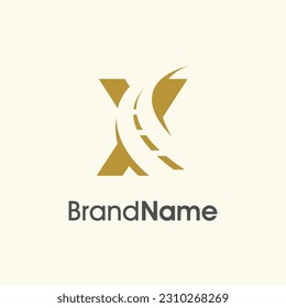 Simple and Elegant Illustration logo design Road Way icon combine with initial X in gold color.