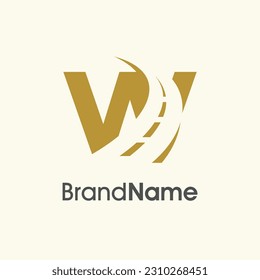 Diseño de logotipo de Ilustración simple y elegante Icono de Road Way combinado con W inicial en color oro.