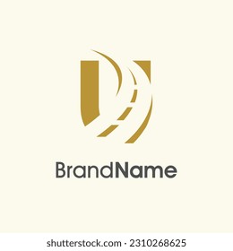 Simple and Elegant Illustration logo design Road Way icon combine with initial U in gold color.