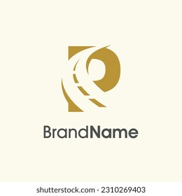 Simple and Elegant Illustration logo design Road Way icon combine with initial P in gold color.