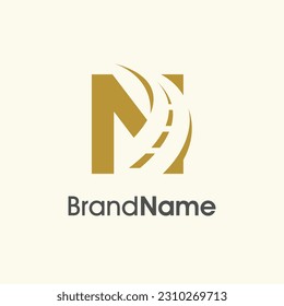 Simple and Elegant Illustration logo design Road Way icon combine with initial N in gold color.