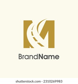 Simple and Elegant Illustration logo design Road Way icon combine with initial M in gold color.