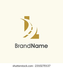 Simple and Elegant Illustration logo design Road Way icon combine with initial L in gold color.