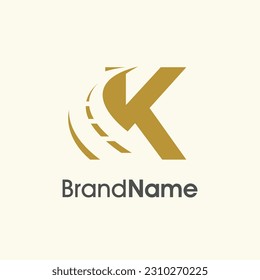 Simple and Elegant Illustration logo design Road Way icon combine with initial K in gold color.