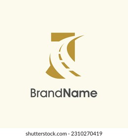 Simple and Elegant Illustration logo design Road Way icon combine with initial J in gold color.