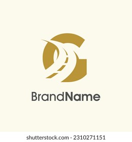 Simple and Elegant Illustration logo design Road Way icon combine with initial G in gold color.