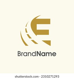 Simple and Elegant Illustration logo design Road Way icon combine with initial E in gold color.