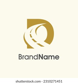 Simple and Elegant Illustration logo design Road Way icon combine with initial D in gold color.