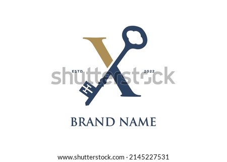 Simple and Elegant Illustration logo design Initial X Combine with Key.