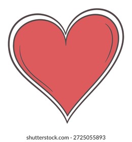 Uma ilustração simples e elegante de um coração vermelho com uma borda branca. O coração é simétrico e tem bordas lisas e arredondadas, transmitindo um sentimento de amor e afeição.