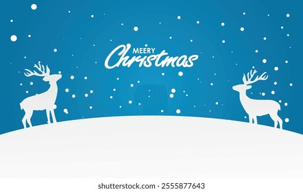 simple and elegant illustration of a white reindeer silhouette against a textured blue backdrop, perfect for festive christmas postcards.