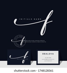 simple elegant initial handwriting letter F. Luxury vector logotype with business card template