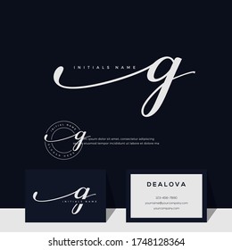 simple elegant initial handwriting letter G. Luxury vector logotype with business card template