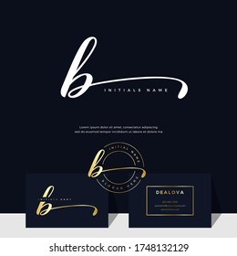 simple elegant initial handwriting letter B on gold color. Luxury vector logotype with business card template