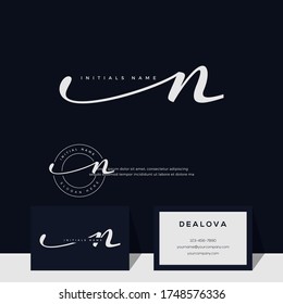 simple elegant initial handwriting letter N. Luxury vector logotype with business card template