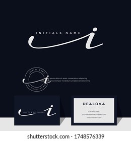 simple elegant initial handwriting letter I. Luxury vector logotype with business card template