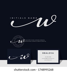 simple elegant initial handwriting letter W. Luxury vector logotype with business card template