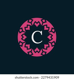simple and elegant initial letter C floral ornamental circle frame logo