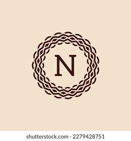 simple and elegant initial letter N ornamental circle frame logo