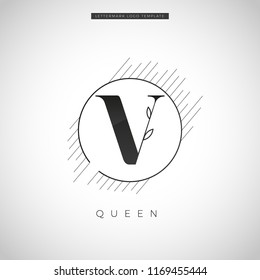 Simple Elegant Initial Letter Type V With Leaf Logo Sign Symbol Icon