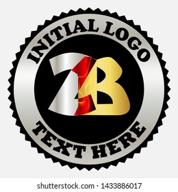 Simple Elegant Initial Letter Type ZB, Gold silver initial letters ZB Monogram vector logo. Business monogram with two ZB isolated letters overlap on white background, solid circle abstract saws