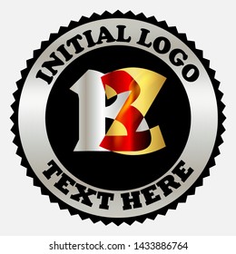 Simple Elegant Initial Letter Type BZ, Gold silver initial letters BZ Monogram vector logo. Business monogram with two BC isolated letters overlap on white background, solid circle abstract saws