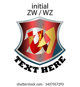 Simple Elegant Initial Letter Type ZW or WZ, Gold initial silver letter ZW or WZ Monogram vector logo, solid circular abstract saw