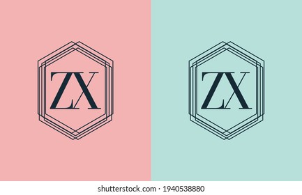 Simple Elegant Initial Letter Type ZX Logo Sign Symbol Icon, Usable for Business and Branding Logos. Flat Vector Logo Design Ideas Template Element. Eps10 Vector