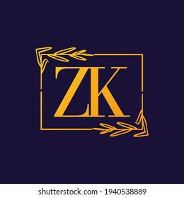 Simple Elegant Initial Letter Type ZK Logo Sign Symbol Icon, Usable for Business and Branding Logos. Flat Vector Logo Design Ideas Template Element. Eps10 Vector
