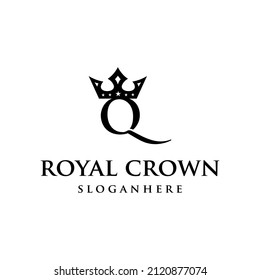 Simple Elegant Initial Letter Type Q Logo Sign Symbol Icon with crown