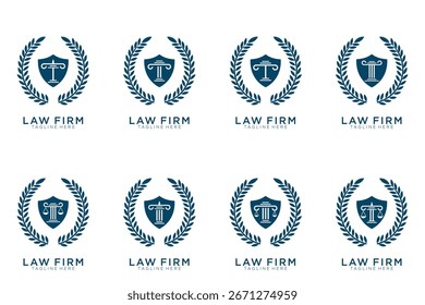 Simple elegant justice logo collection , law firm logo set , blue and white background	