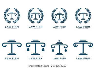Simples elegante coleção de logotipo de justiça, conjunto de logotipo de escritório de advocacia, fundo azul e branco	