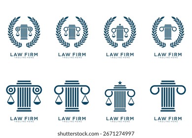 Simple elegant justice logo collection , law firm logo set , blue and white background	