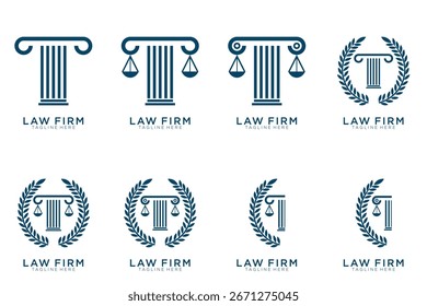 Einfache, elegante Sammlung von Gerechtigkeits-Logos, Logo-Set für Anwaltskanzleien, blauer, weißer Hintergrund	
