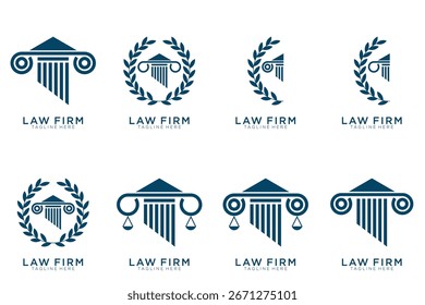 Simples elegante coleção de logotipo de justiça, conjunto de logotipo de escritório de advocacia, fundo azul e branco	