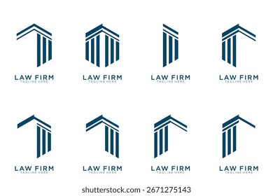 Einfache, elegante Sammlung von Gerechtigkeits-Logos, Logo-Set für Anwaltskanzleien, blauer, weißer Hintergrund	