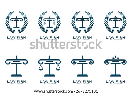 Simple elegant justice logo collection , law firm logo set , blue and white background	