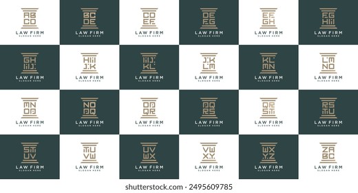 Simple and elegant law firm letter logo collection, justice logo set, simple and elegant law firm letter vector logo set, dark green and white background