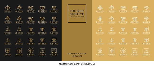 Simple elegant law firm logo, justice logo set, black and gold background